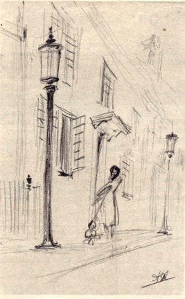 A drawing by Professor Richardson to show the ideal height for a lamp-post.